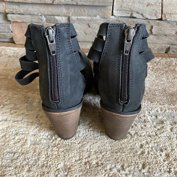 Free People Hybrid Strappy Nubuck Leather Ankle Booties Boots Heeled Black: 36 - Picture 5 of 13